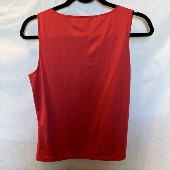 Ann Taylor Women's Cute Tank Top Coral Ruched V Neck Size Medium - Picture 2 of 7
